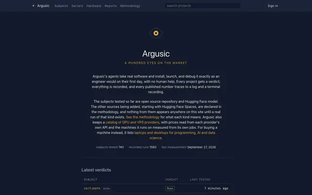 Ảnh chụp trang chủ argusic.com: Website dữ liệu kiểm thử phần mềm, phần cứng