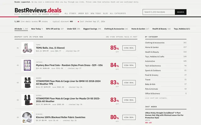 Ảnh chụp trang chủ bestreviews.deals: Website tổng hợp deal giảm giá theo danh mục